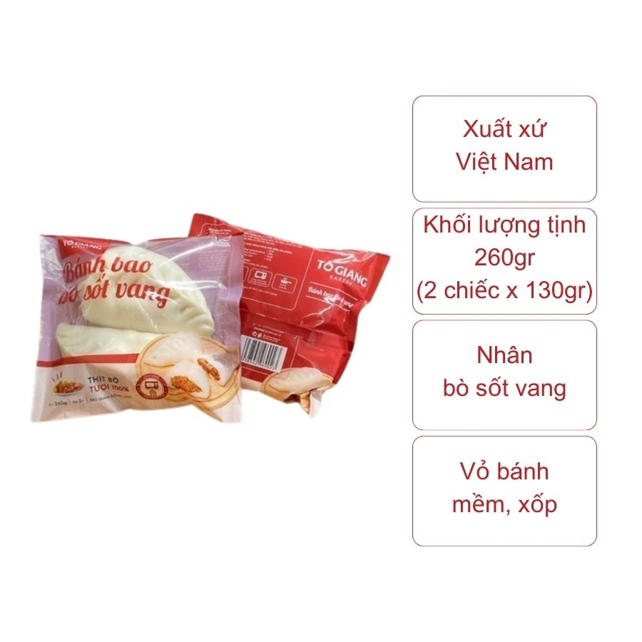 Bánh bao bò sốt vang Tô Giang (gói 2 cái)