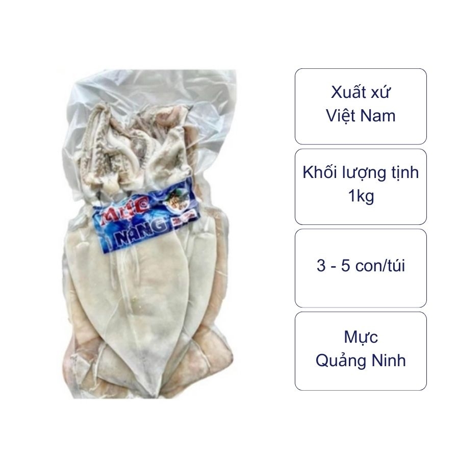 Mực 1 nắng Quảng Ninh (túi 1kg, size 3-5 con)
