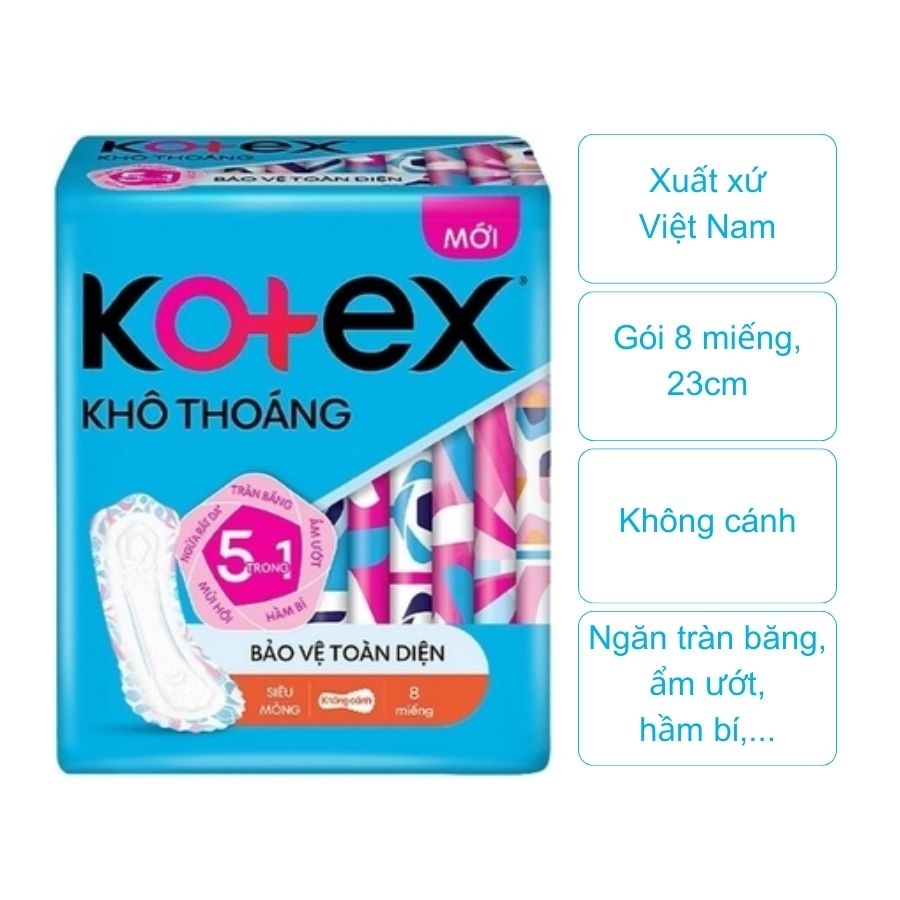 Băng vệ sinh Kotex khô thoáng siêu mỏng không cánh (gói 8 miếng)