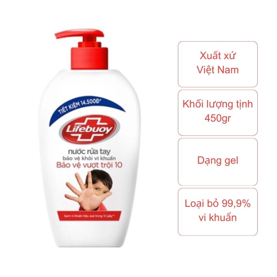 Nước rửa tay Lifebuoy bạc bảo vệ (chai 450gr)