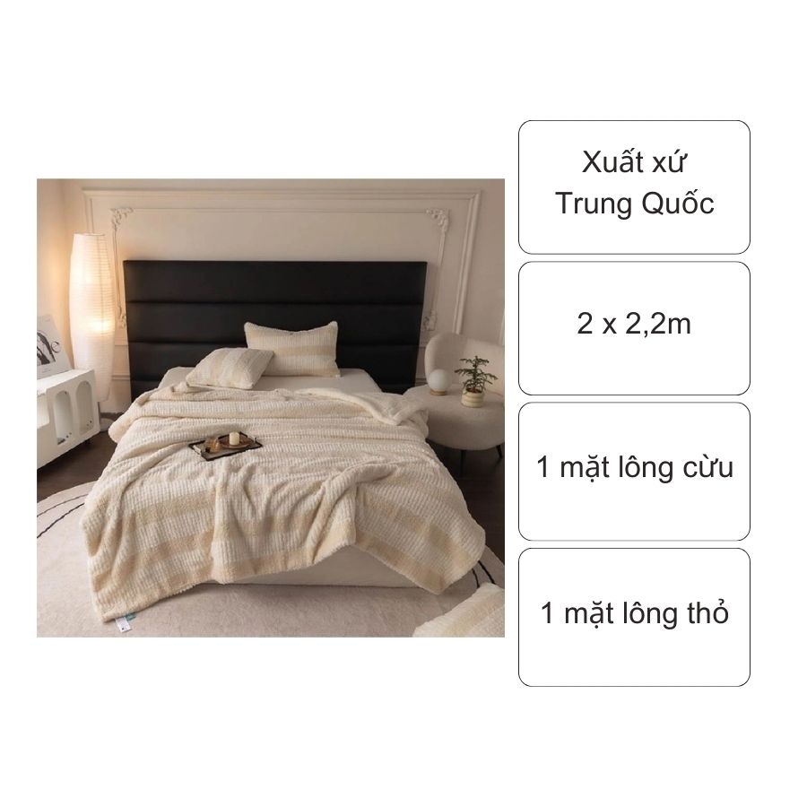 Chăn lông cừu thỏ kẻ ngang (2mx2,2m)