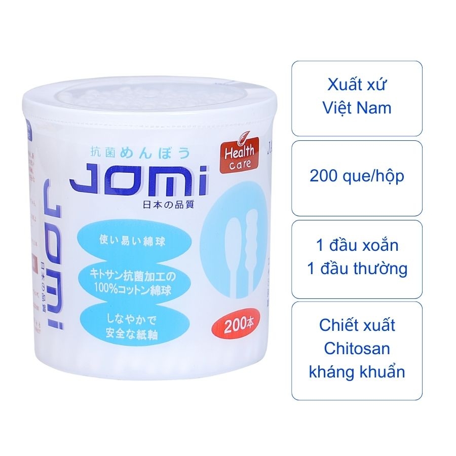 Tăm bông kháng khuẩn Jomi (hộp 200 que)