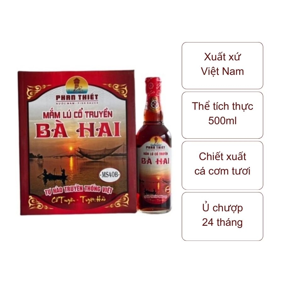 Nước mắm lú cổ truyền Bà Hai 32 độ đạm (chai 500ml)