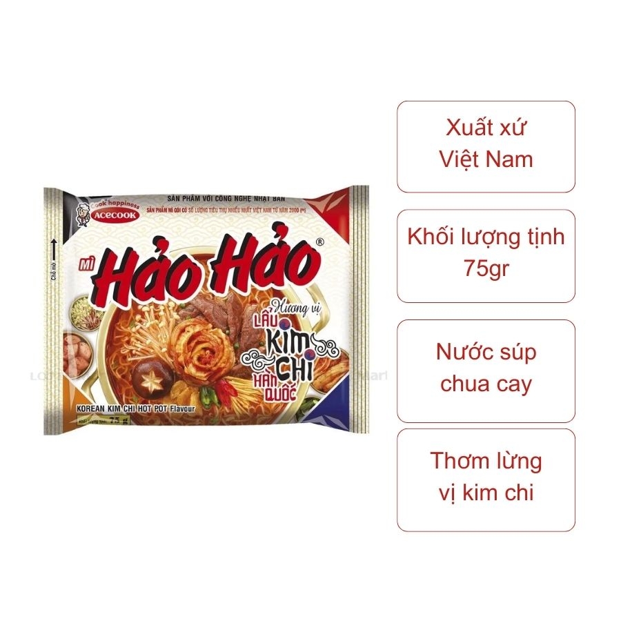 Mì Hảo Hảo hương vị lẩu kim chi Hàn Quốc (gói 75gr)