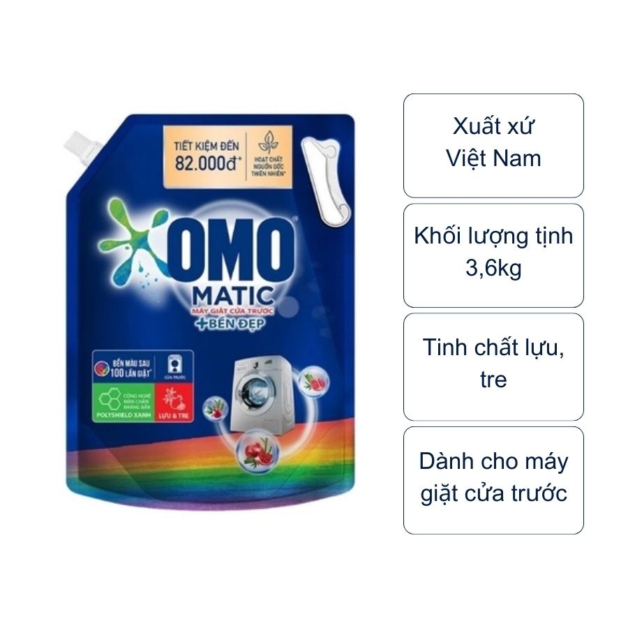 Nước giặt Omo Matic bền đẹp tinh chất lựu tre (túi 3,6Kg)