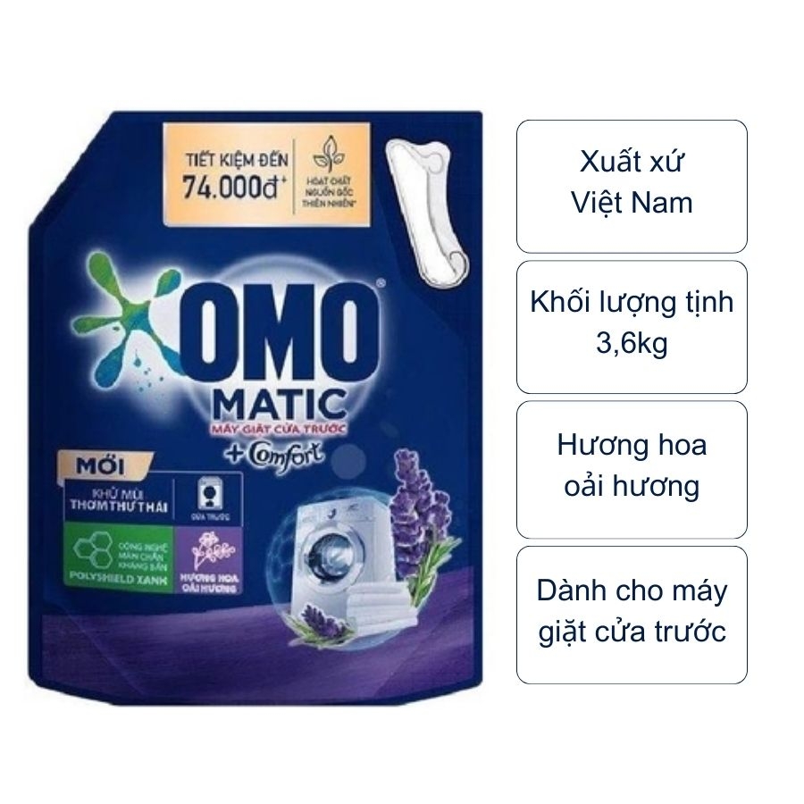 Nước giặt Omo Matic hương hoa oải hương (túi 3,6 Kg)