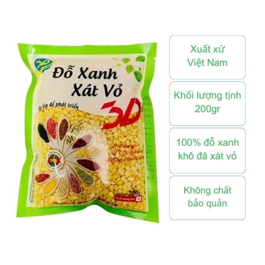 Đỗ xanh xát vỏ 3D (túi 200gr)