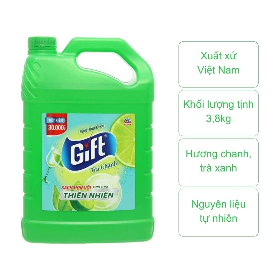 Nước rửa chén Gift trà xanh, chanh (can 3.8 kg)