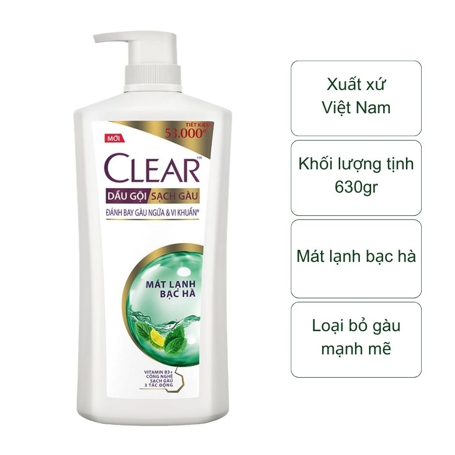 Dầu gội Clear mát lạnh bạc hà (chai 630Gr)