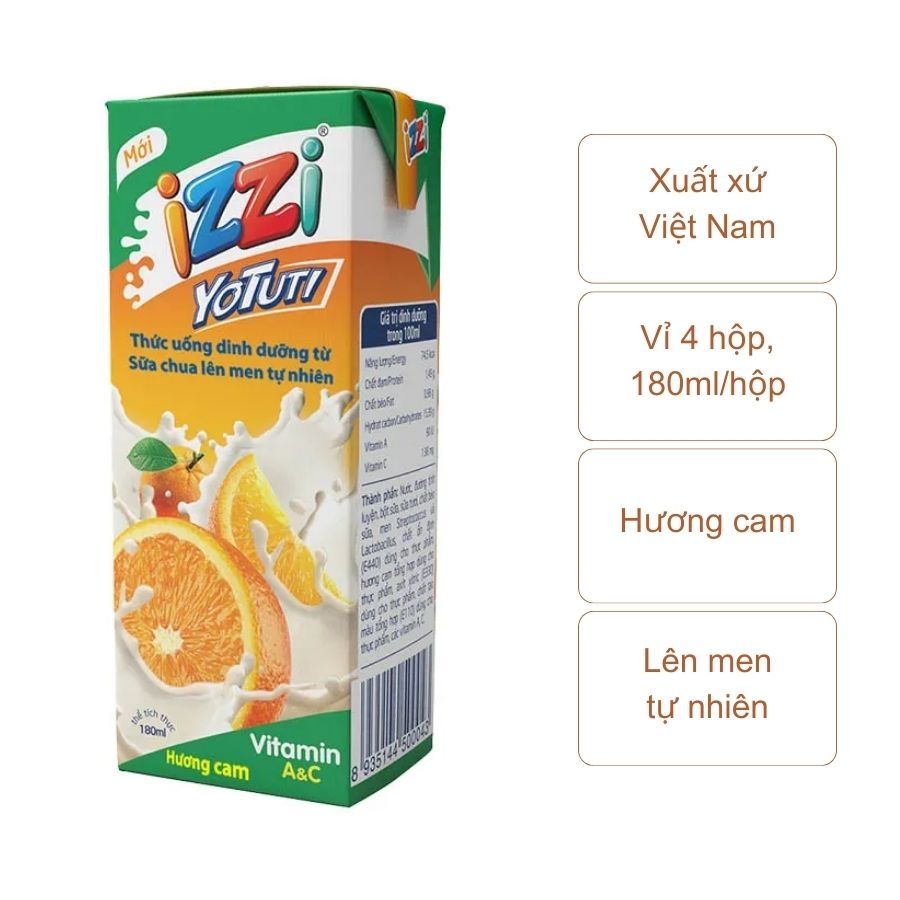 Sữa chua uống Izzi Yotuti hương cam (vỉ 4 hộp/180Ml)