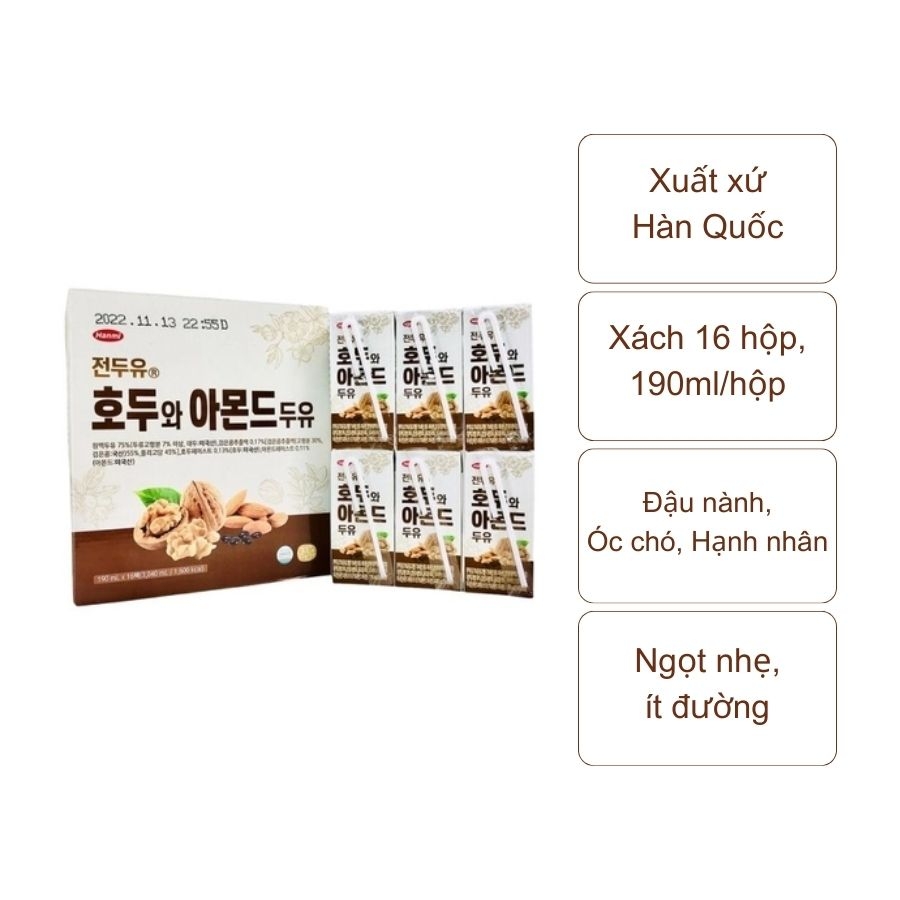 Sữa óc chó hạnh nhân Hàn Quốc Hanmi (túi 16 hộp x 190ml)