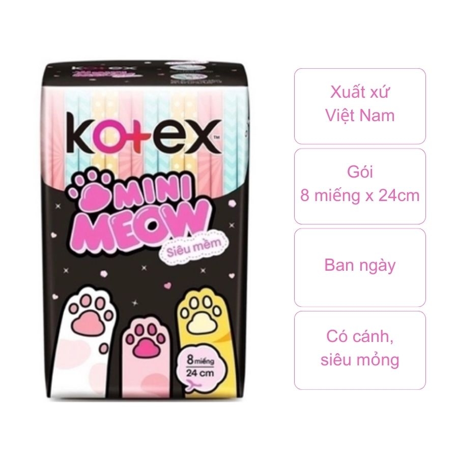 Băng vệ sinh Kotex Meow siêu mềm mỏng cánh (gói 8 miếng)