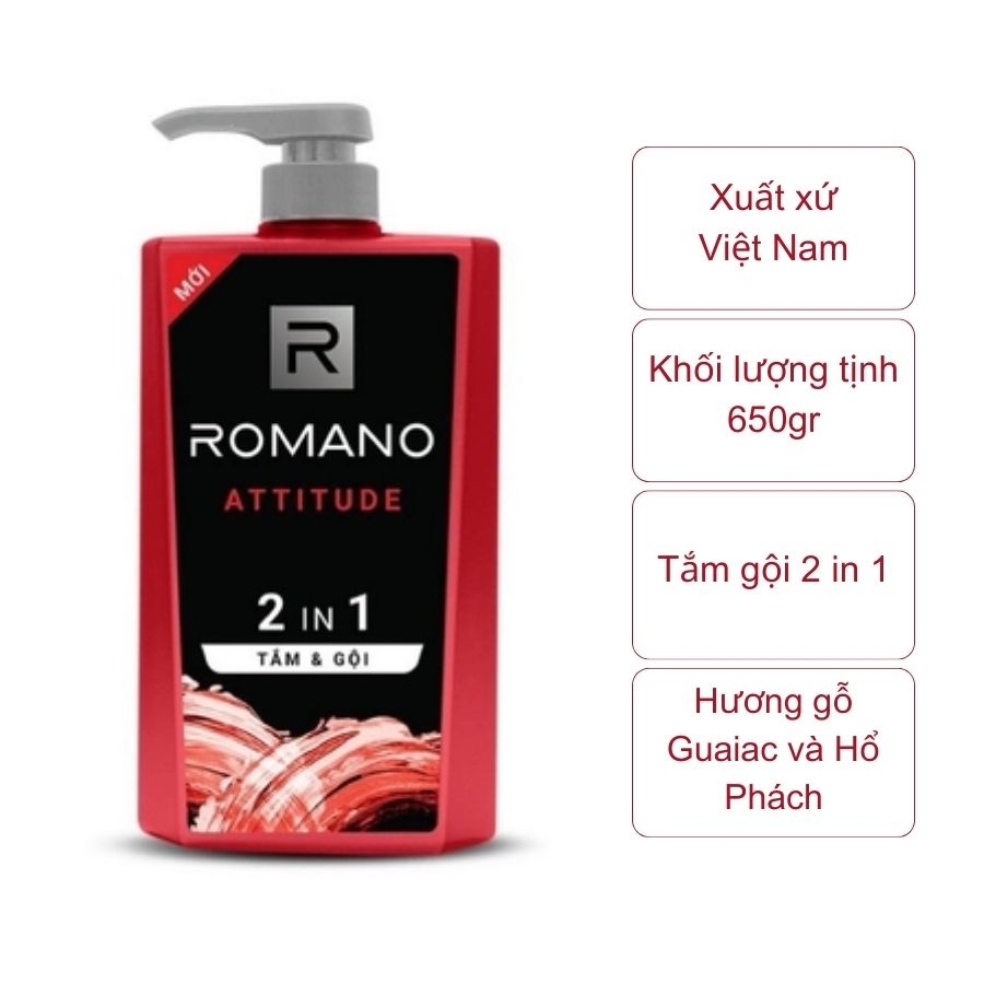 Tắm gội 2 in 1 Romano (chai 650gr)