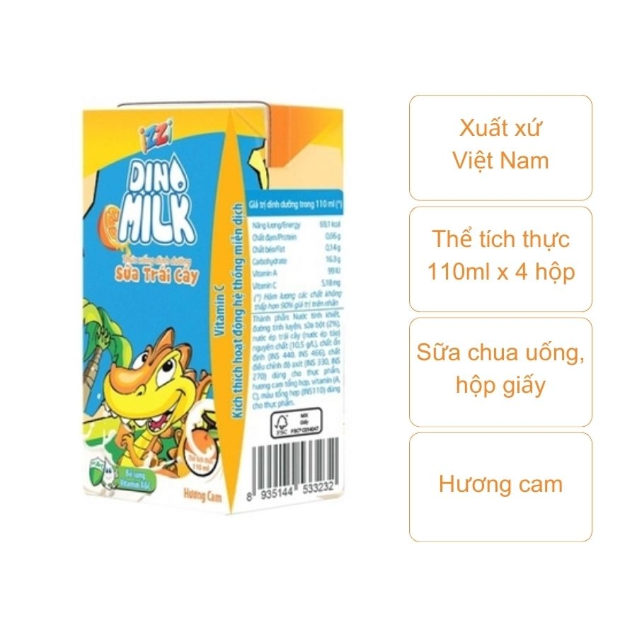 Sữa chua uống trái cây hương cam (lốc 4 hộp /110ml)