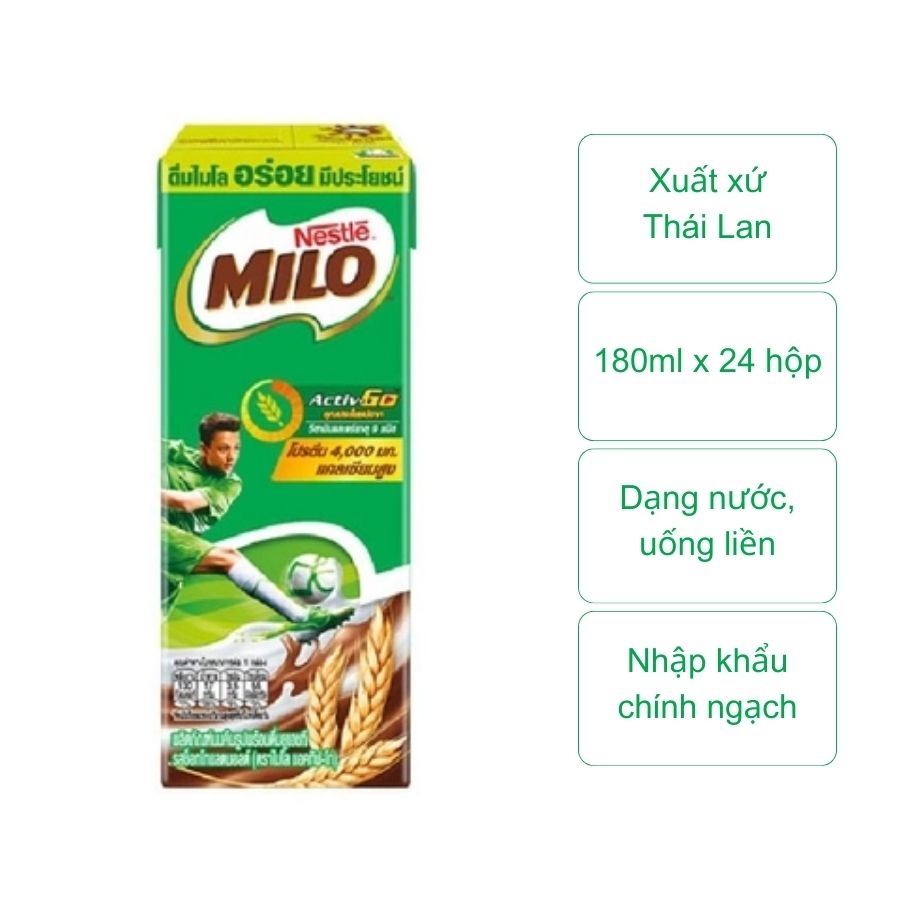 Sữa milo Thái Lan (thùng 24 hộp x 180ml)