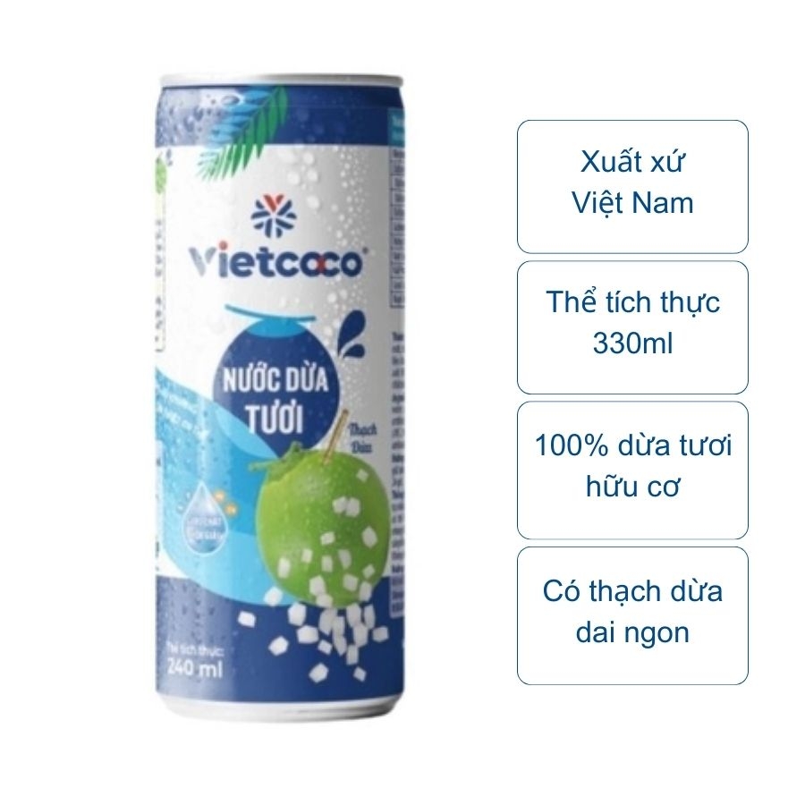 Nước dừa tươi có cơm Vietcoco (lon 240Ml)