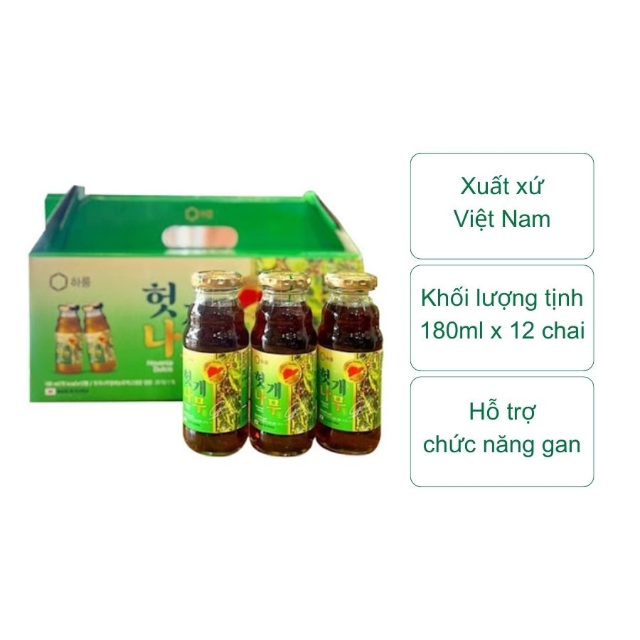 Nước thảo dược mát gan Hovenia Dulcis chai thủy tinh (12 chai x 180Ml)