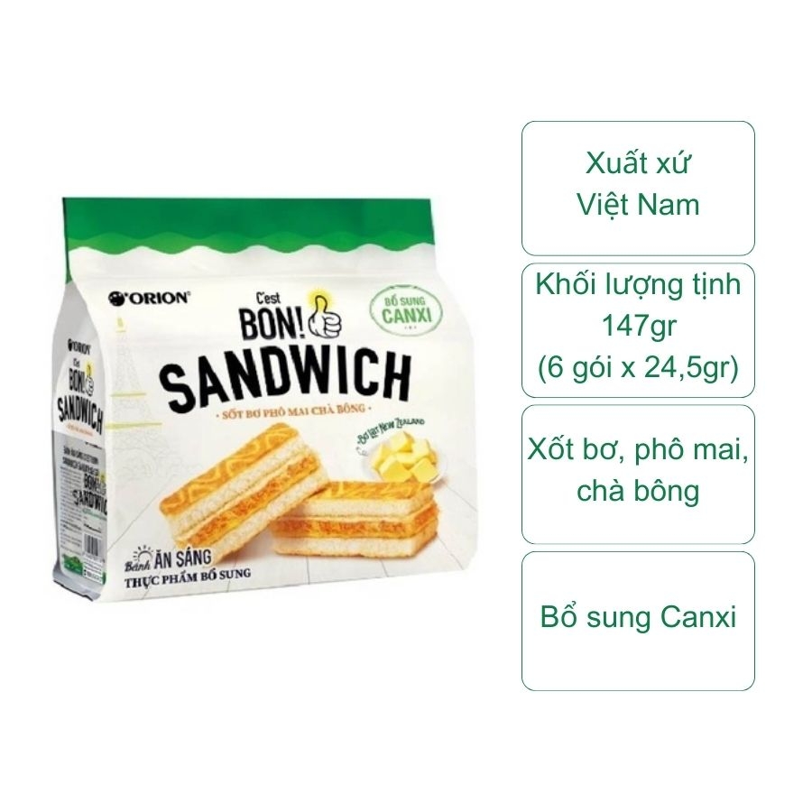 Bánh ăn sáng C'est Bon Sandwich xốt bơ phô mai chà bông (túi 6 gói)