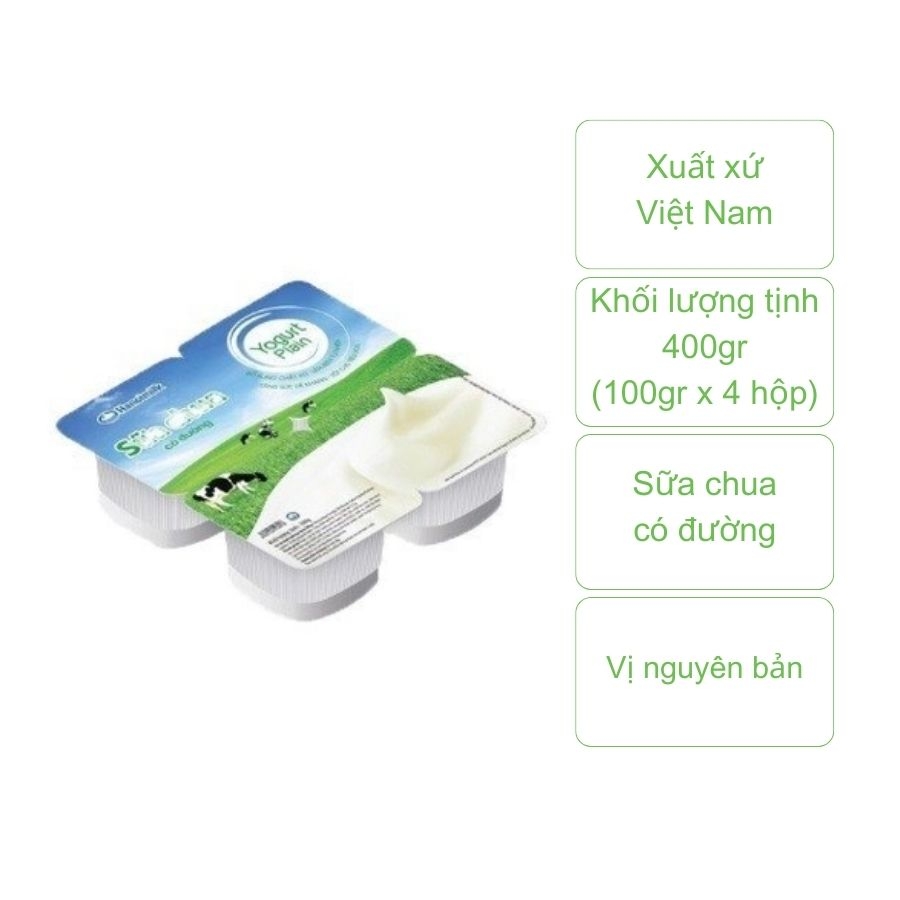 Sữa chua ăn Hanoimilk có đường (vỉ 4 hộp 100g)