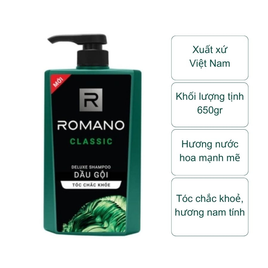 Dầu gội Romano Classic - xanh lá (chai 650gr)