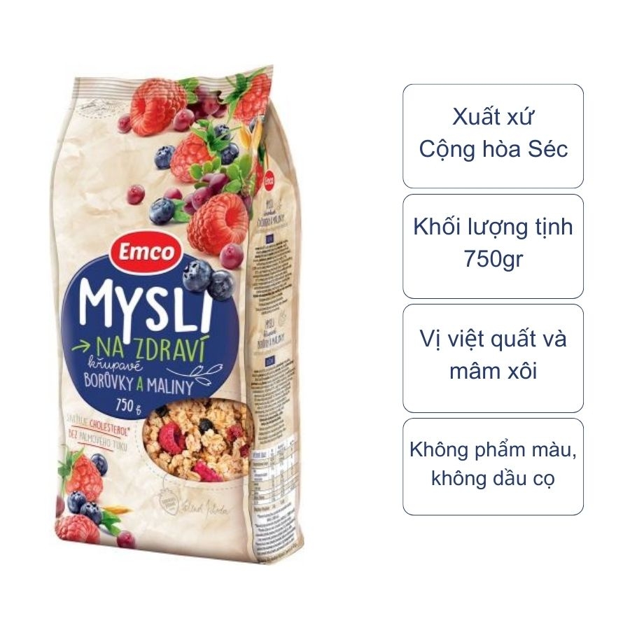 Ngũ cốc giòn Emco Crunchy Musli vị việt quất & mâm xôi (gói 750Gr)