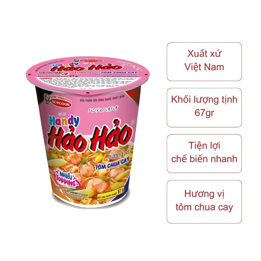 Mì Hảo Hảo hương vị tôm chua cay (ly 67gr)