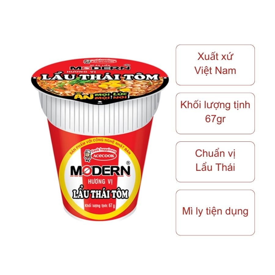 Mì Modern hương vị lẩu Thái tôm (ly 67gr)