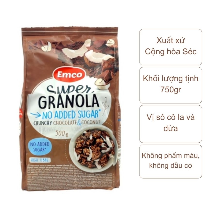 Ngũ cốc Emco Super Granola vị chocolate & dừa (gói 500gr)