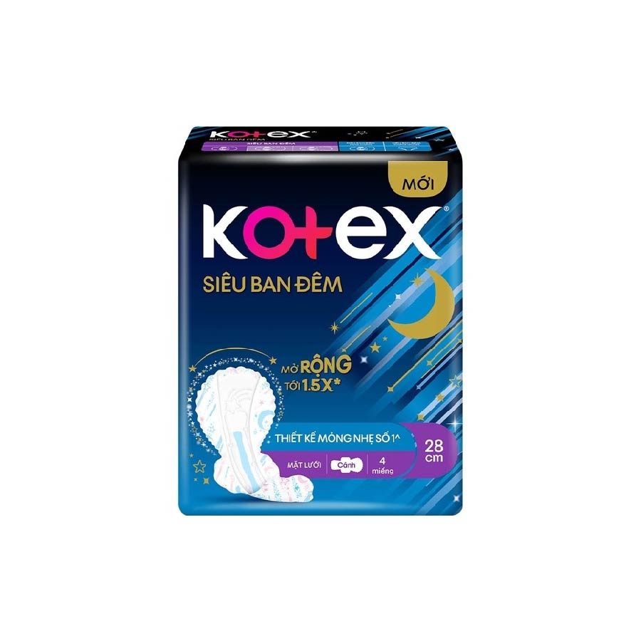 Băng vệ sinh Kotex siêu ban đêm 28cm (gói 4 miếng)