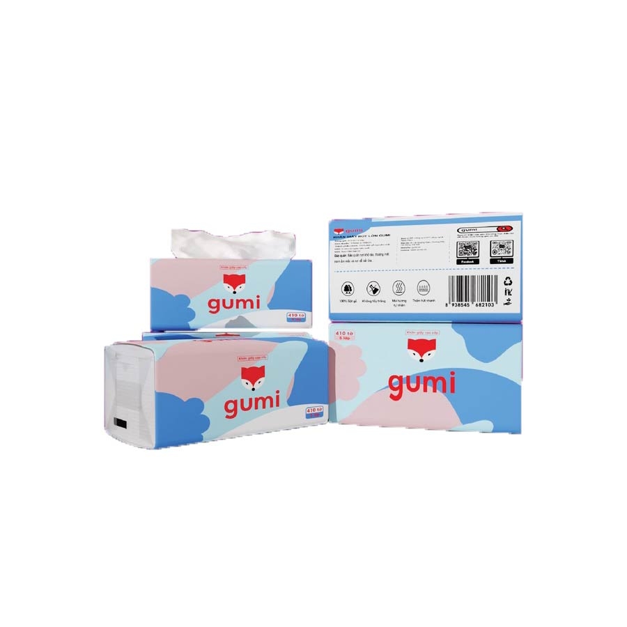 Giấy ăn cao cấp Gumi bản to (5 gói, 410 tờ)