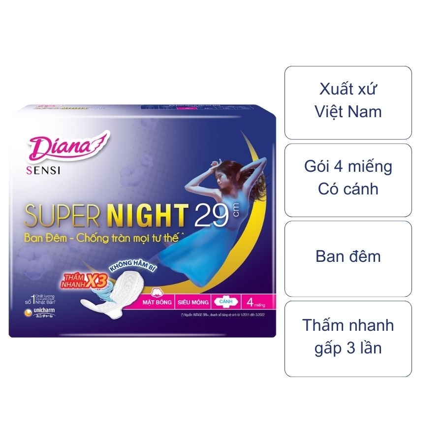 Băng vệ sinh Diana Sensi Super Night 29cm (gói 4 miếng)