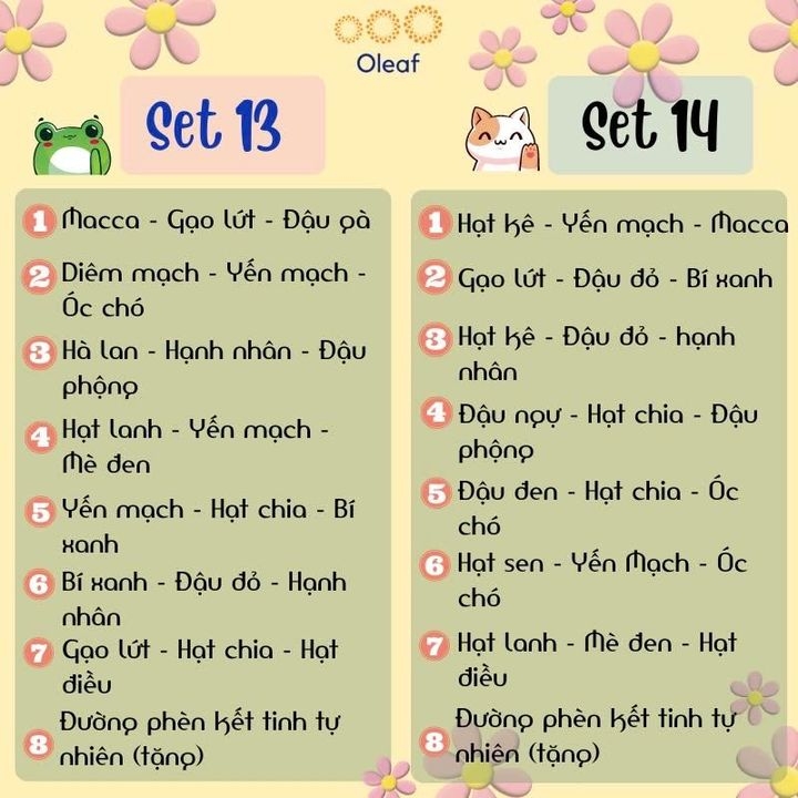 Set Hạt Nấu Sữa Hạt Dinh Dưỡng Mix Sẵn 7 Ngày [Tặng Đường Phèn] Cho Gia Đình Con Nhỏ, Mẹ Bầu, Người Già - OLEAF Sữa Hạt