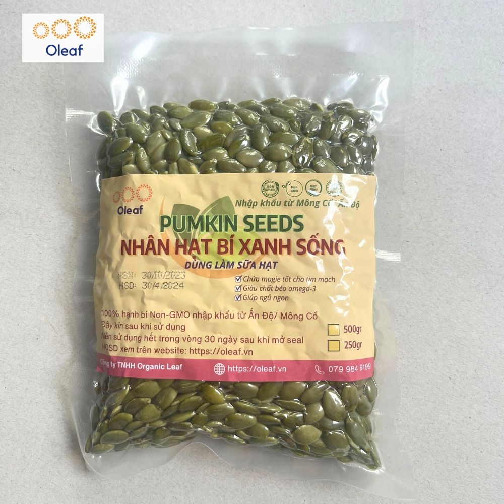 Nhân Hạt Bí Xanh Sống - Chín Nhập Khẩu Từ Mông Cổ/Ấn Độ Nguyên Vị Thơm Ngon OLEAF