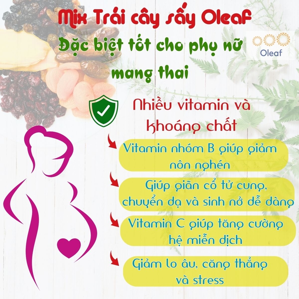 Trái Cây Sấy Không Đường Mix 4 Vị Cho Mẹ Bầu Ăn Vặt Bổ Sung Dinh Dưỡng Đề Kháng - Oleaf Trái Cây Sấy