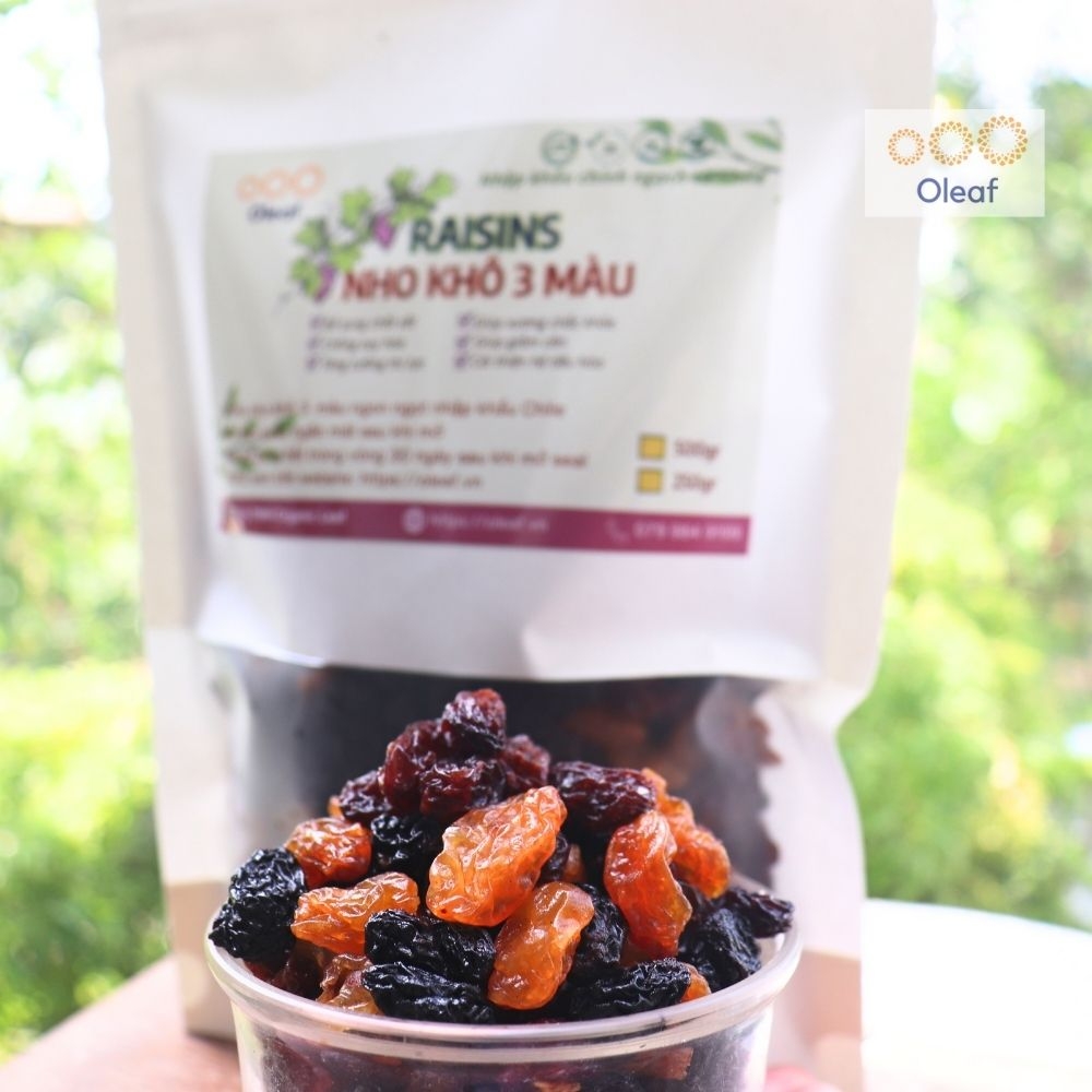 Nho Khô 3 Màu Mix Nho Nâu, Nho Đen, Nho Đỏ Nhập Khẩu Chính Ngạch Từ Chile - OLEAF Trái Cây Sấy Loại 1