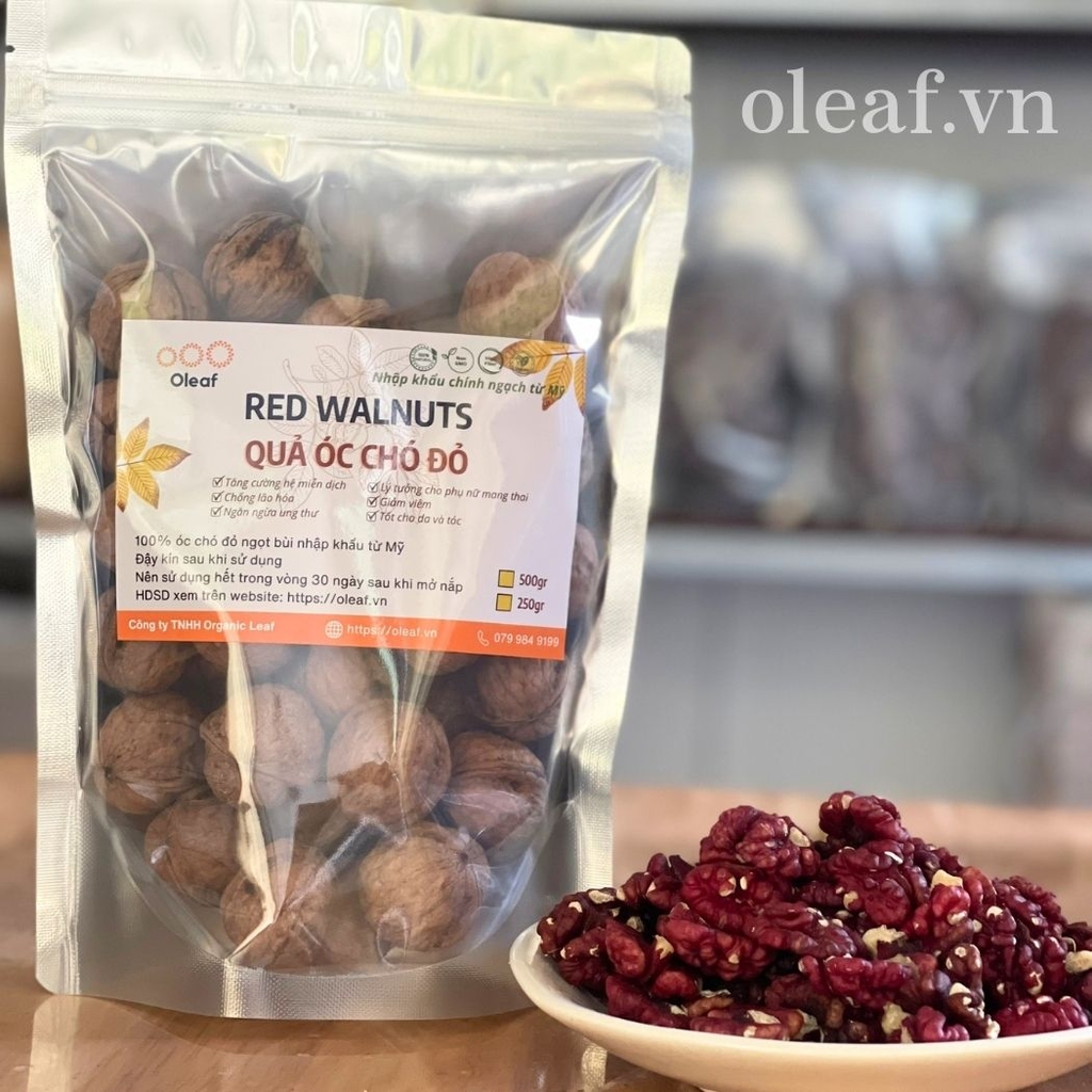 Nhân Và Quả Óc Chó Đỏ Nhập Khẩu Từ Mỹ, Hạt Dinh Dưỡng OLEAF, DATE Mới Thơm Ngon Bổ Dưỡng, Ăn Kiêng, Giảm Cân