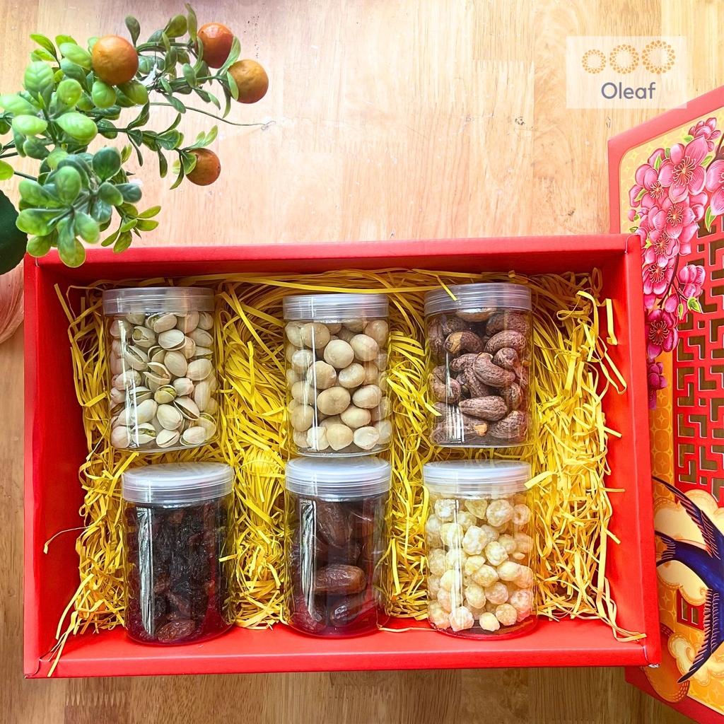 Quà Tết Cao Cấp Combo 6 Hộp Hạt Dinh Dưỡng Trái Cây Sấy Chất Lượng Cao 200gx6 Hộp Quà Tết - Món Quà Cho Sức Khỏe