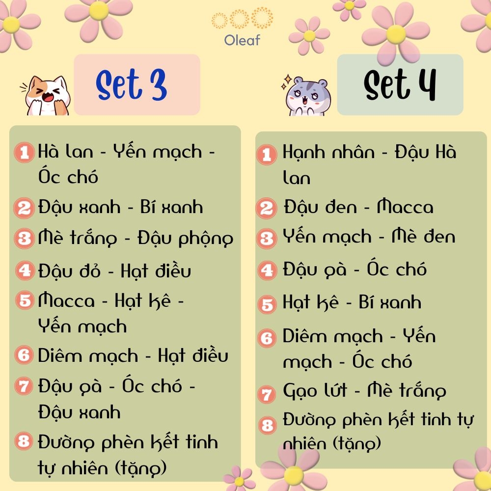 Set Hạt Nấu Sữa Hạt Dinh Dưỡng Mix Sẵn 7 Ngày [Tặng Đường Phèn] Cho Gia Đình Con Nhỏ, Mẹ Bầu, Người Già - OLEAF Sữa Hạt