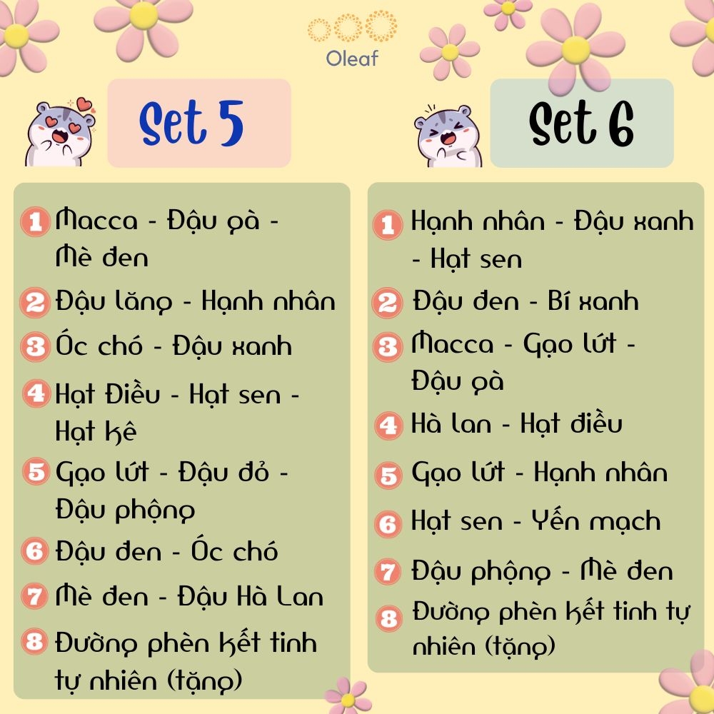 Set Hạt Nấu Sữa Hạt Dinh Dưỡng Mix Sẵn 7 Ngày [Tặng Đường Phèn] Cho Gia Đình Con Nhỏ, Mẹ Bầu, Người Già - OLEAF Sữa Hạt