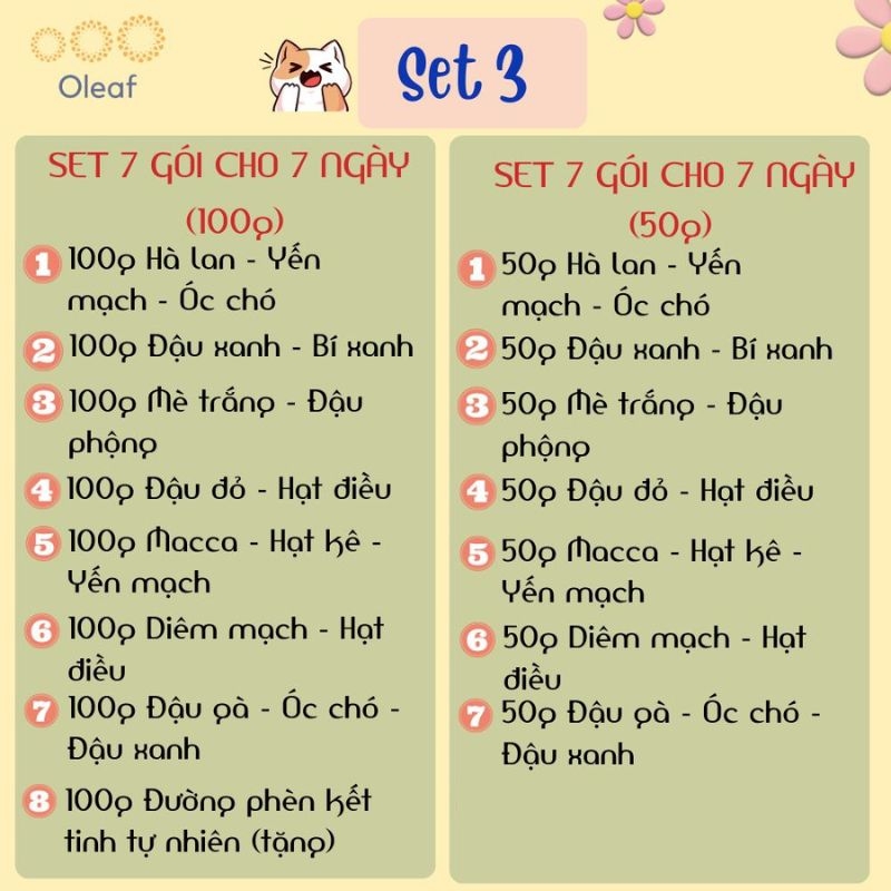Set Hạt Nấu Sữa Hạt Dinh Dưỡng Mix Sẵn 7 Ngày [Tặng Đường Phèn] Cho Gia Đình Con Nhỏ, Mẹ Bầu, Người Già - OLEAF Sữa Hạt