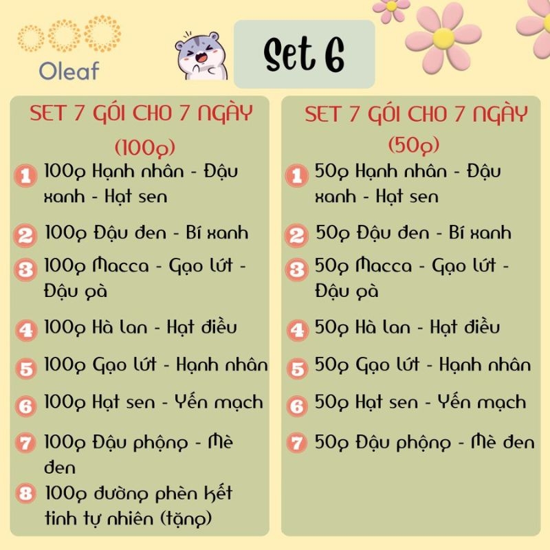 Set Hạt Nấu Sữa Hạt Dinh Dưỡng Mix Sẵn 7 Ngày [Tặng Đường Phèn] Cho Gia Đình Con Nhỏ, Mẹ Bầu, Người Già - OLEAF Sữa Hạt