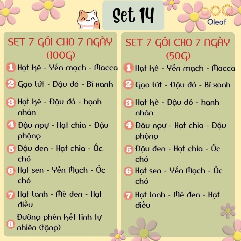 Set Hạt Nấu Sữa Hạt Dinh Dưỡng Mix Sẵn 7 Ngày [Tặng Đường Phèn] Cho Gia Đình Con Nhỏ, Mẹ Bầu, Người Già - OLEAF Sữa Hạt