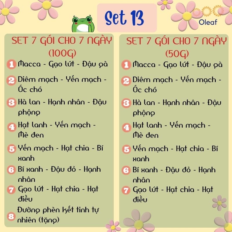 Set Hạt Nấu Sữa Hạt Dinh Dưỡng Mix Sẵn 7 Ngày [Tặng Đường Phèn] Cho Gia Đình Con Nhỏ, Mẹ Bầu, Người Già - OLEAF Sữa Hạt