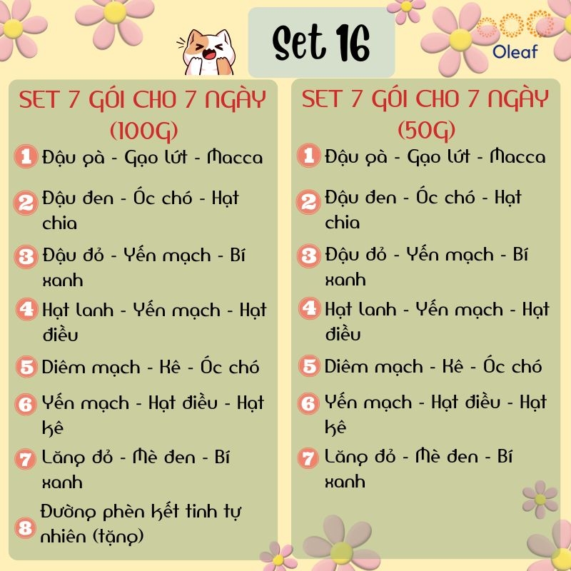 Set Hạt Nấu Sữa Hạt Dinh Dưỡng Mix Sẵn 7 Ngày [Tặng Đường Phèn] Cho Gia Đình Con Nhỏ, Mẹ Bầu, Người Già - OLEAF Sữa Hạt