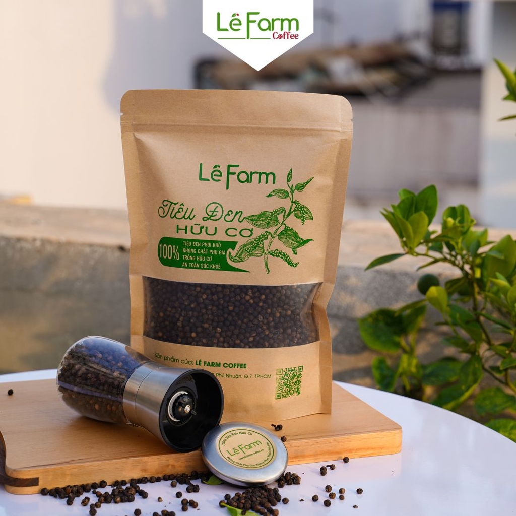 Combo: Túi 500g Tiêu Đen + Lọ Xay Tiêu Inox - Lê Farm Coffee