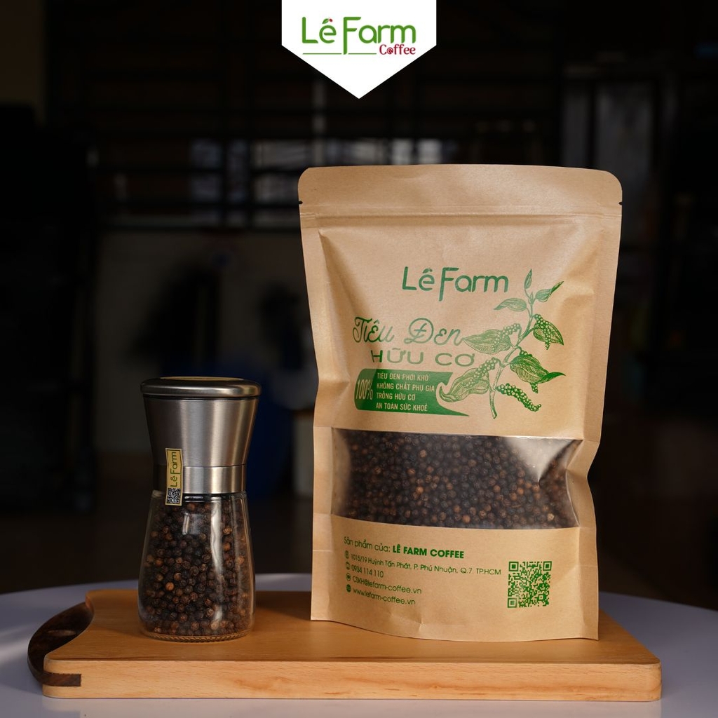 Túi 500g Tiêu Đen Hữu Cơ, Tiêu Sạch Đăk Nông Nguyên Hạt Đã rang - Lê Farm Coffee