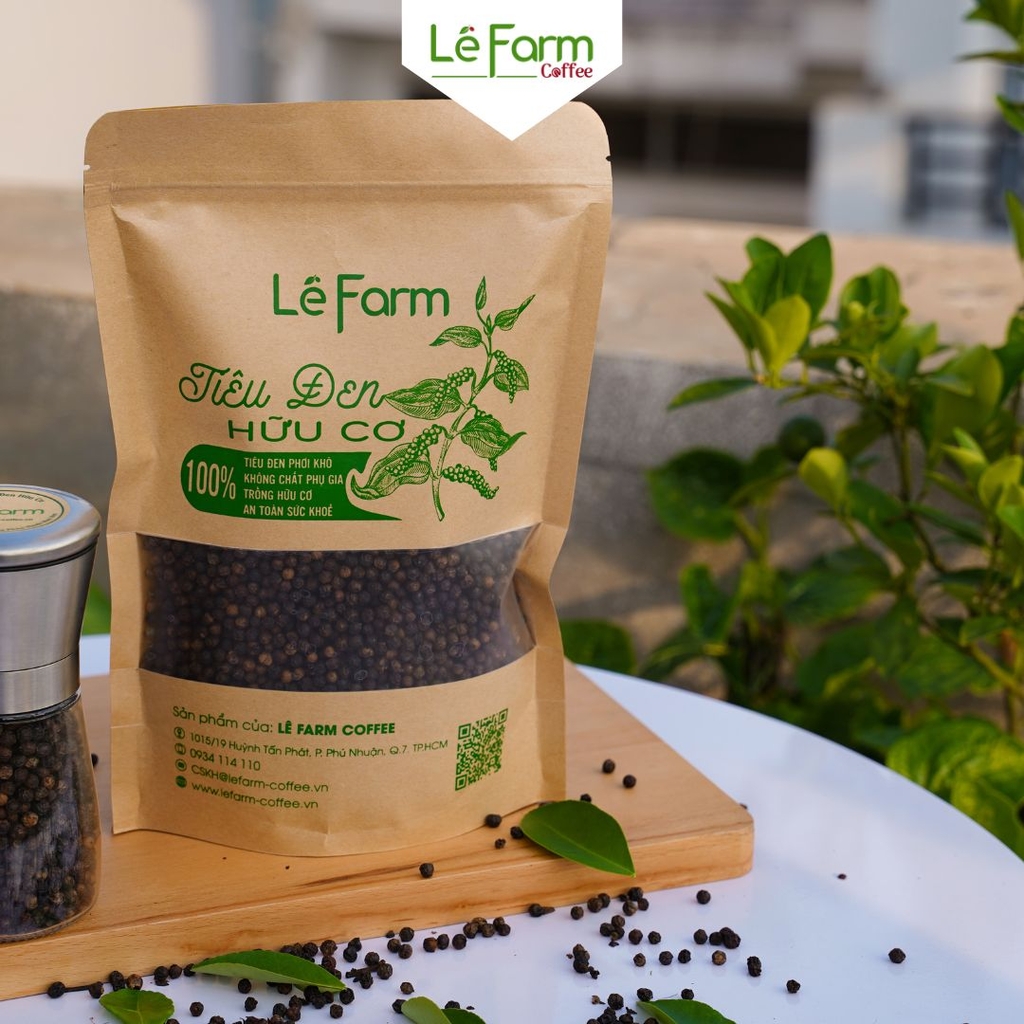 Túi 500g Tiêu Đen Hữu Cơ, Tiêu Sạch Đăk Nông Nguyên Hạt Đã rang - Lê Farm Coffee