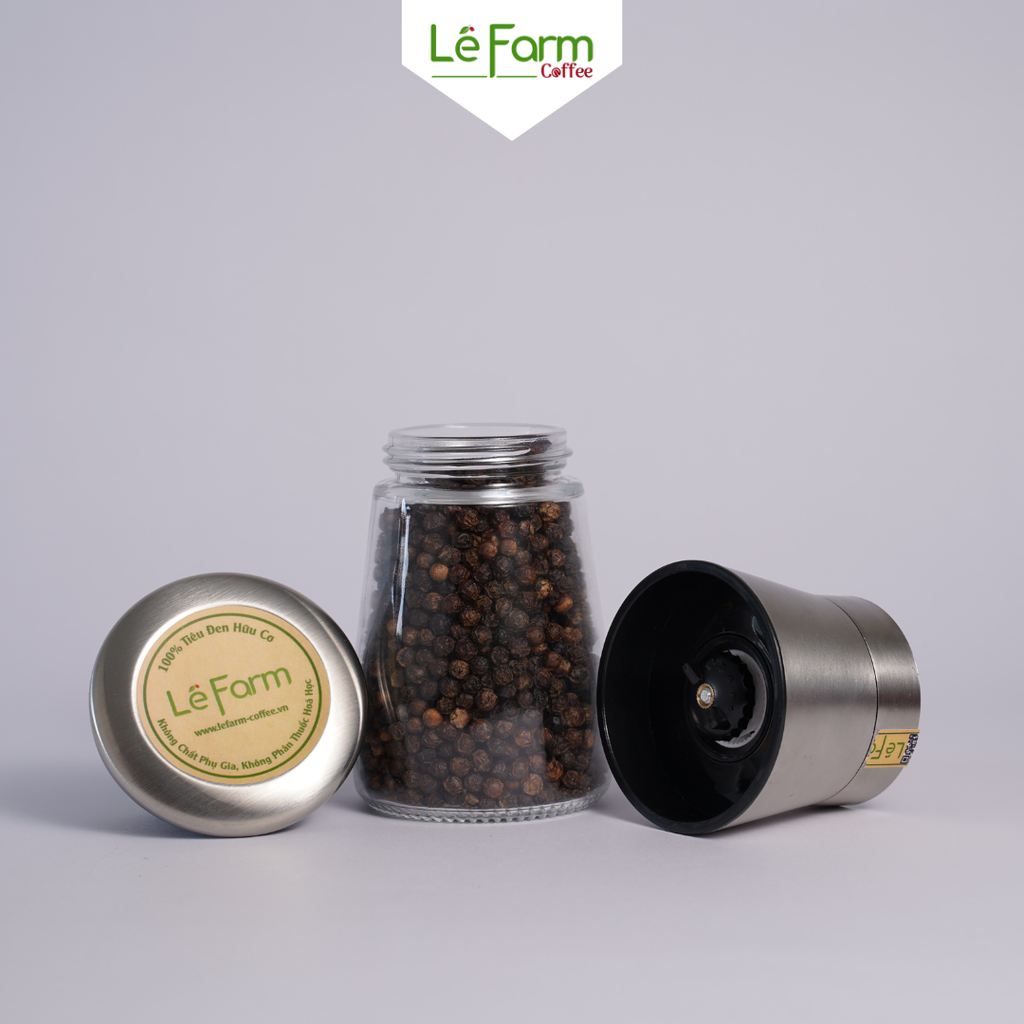 [Có sẵn tiêu] Lọ Xay Tiêu Inox, Lọ Xay Tiêu Thủy Tinh Cao Cấp Cầm Tay 85g - Lê Farm Coffee