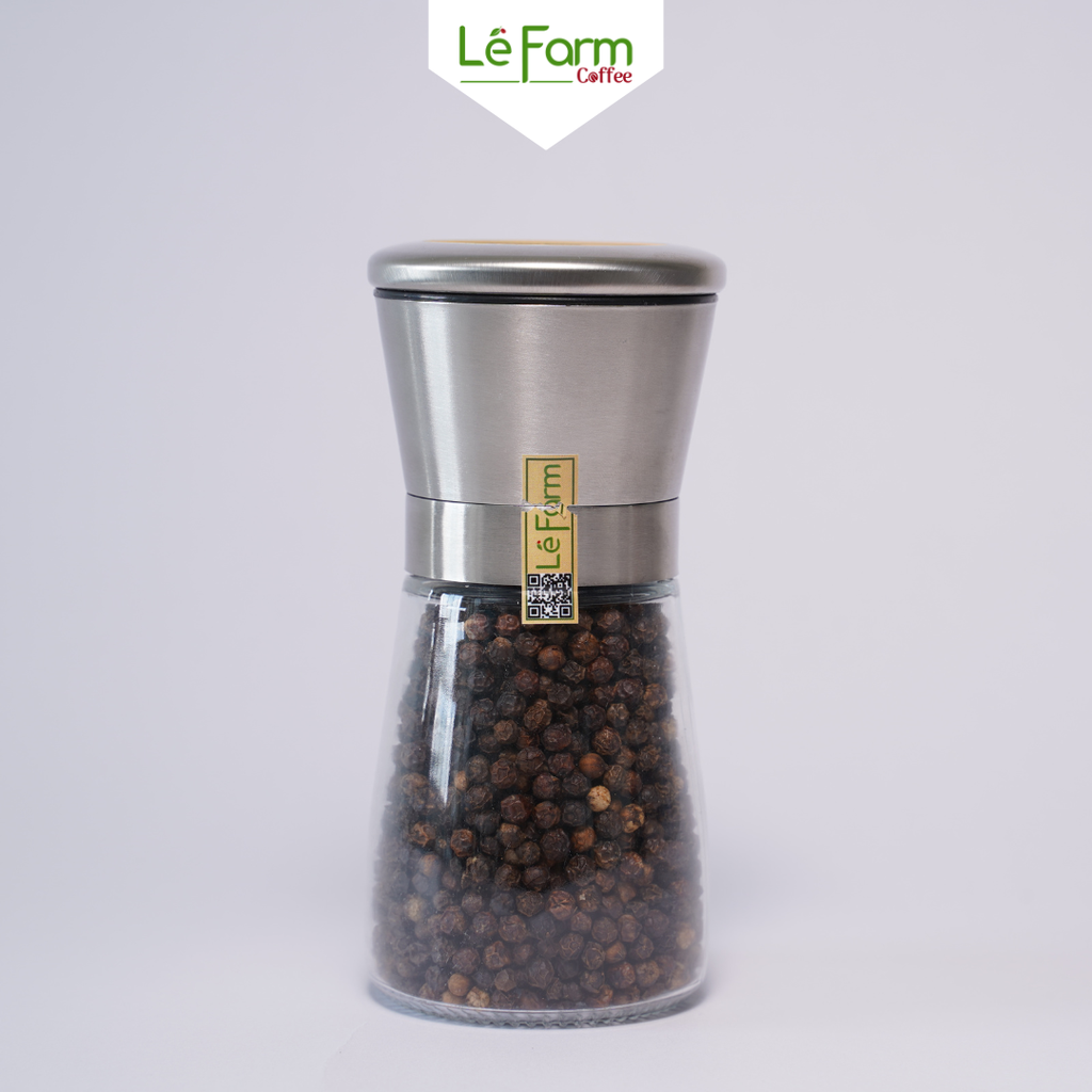 [Có sẵn tiêu] Lọ Xay Tiêu Inox, Lọ Xay Tiêu Thủy Tinh Cao Cấp Cầm Tay 85g - Lê Farm Coffee