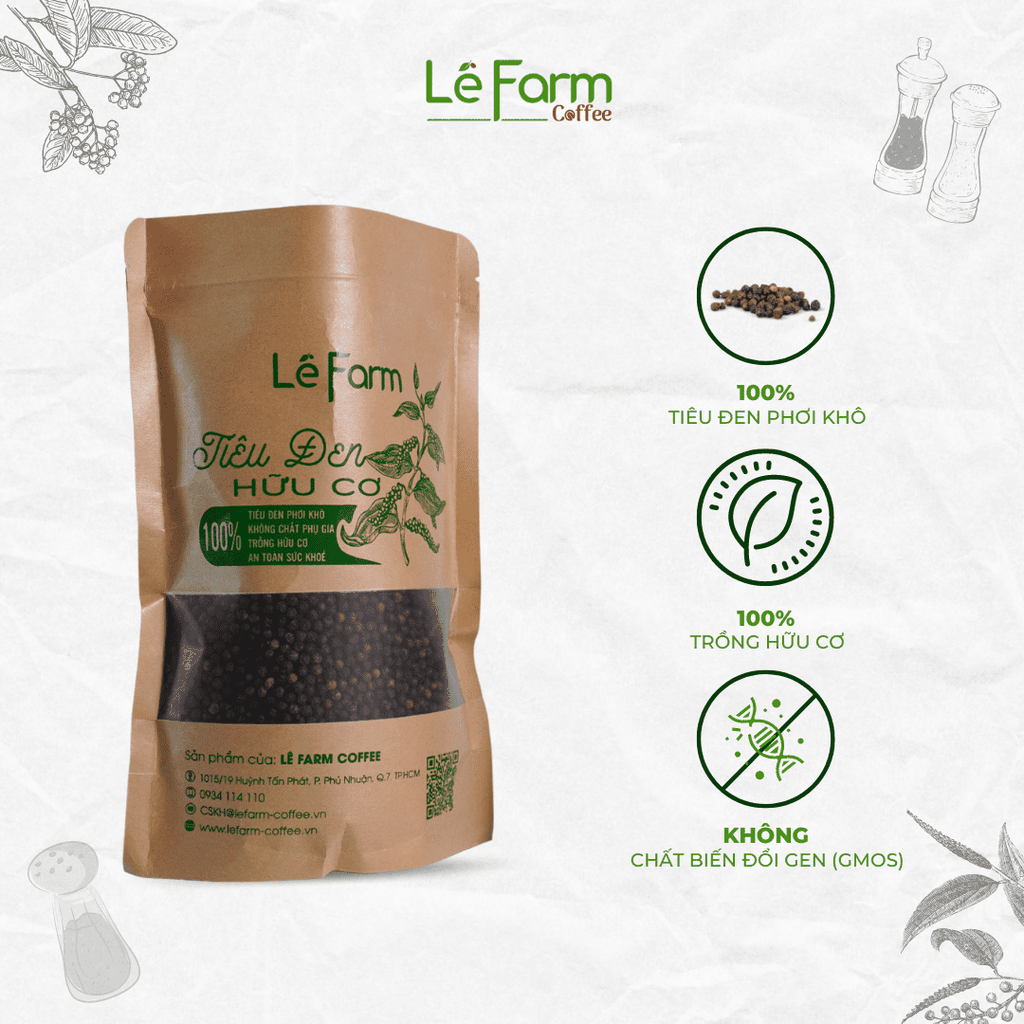 Combo: Túi 500g Tiêu Đen + Lọ Xay Tiêu Inox - Lê Farm Coffee